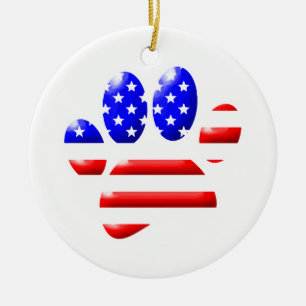 US Flag Dog Paw Print Keramik Ornament