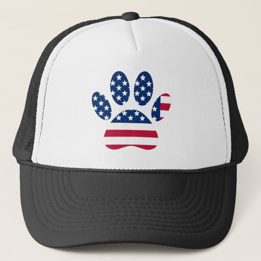 US Flag Dog Paw Print Truckerkappe (Vorderseite)