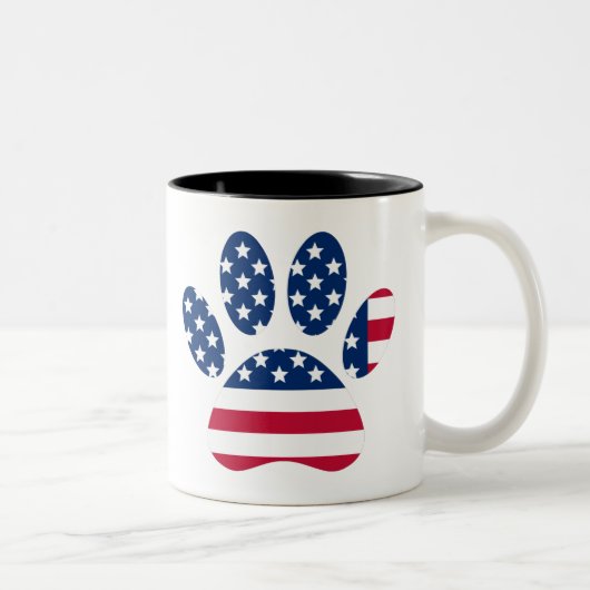 US Flag Dog Paw Print Zweifarbige Tasse (Rechts)
