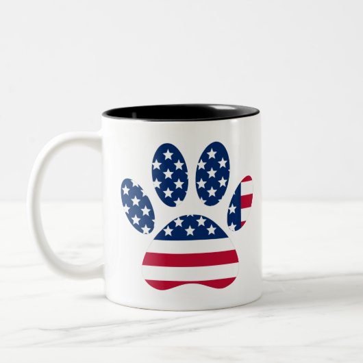 US Flag Dog Paw Print Zweifarbige Tasse (Links)