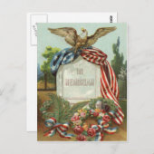 US Flag Eagle Wreath Grabestone Rose Postkarte (Vorne/Hinten)