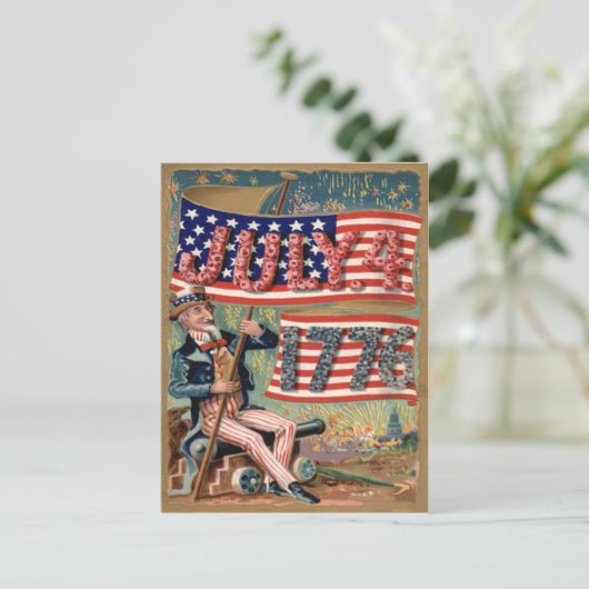 US Flag Fireworks Firecracker Uncle Sam Postkarte (Stehend Vorderseite)