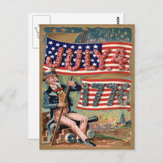US Flag Fireworks Firecracker Uncle Sam Postkarte (Vorne/Hinten)