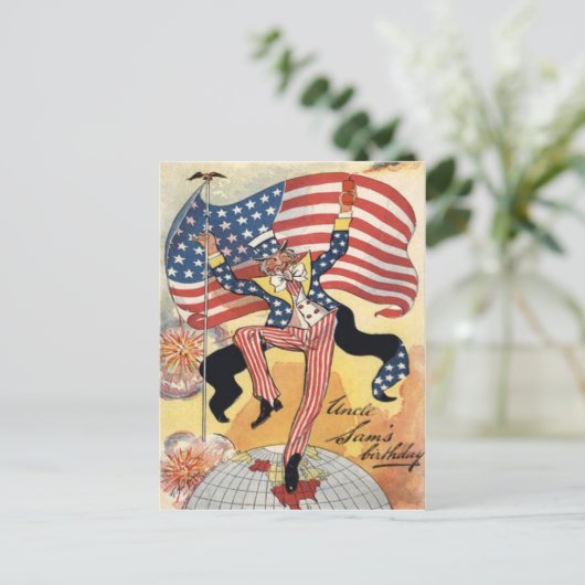 US Flag Fireworks Firecracker Uncle Sam Postkarte (Stehend Vorderseite)