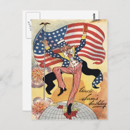 US Flag Fireworks Firecracker Uncle Sam Postkarte (Vorne/Hinten)
