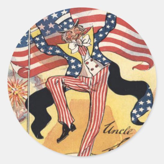 US Flag Fireworks Firecracker Uncle Sam Runder Aufkleber (Vorderseite)