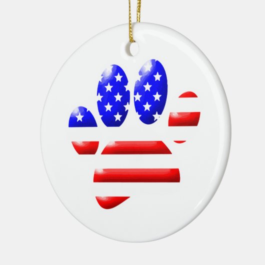 US Flag Hunde Pfoten drucken rot und weiß Keramik Ornament (Links)