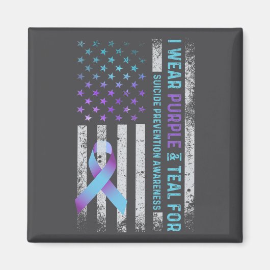 Us Flag I Wear Purple And Teal Suicide Prevention Magnet (Vorne)