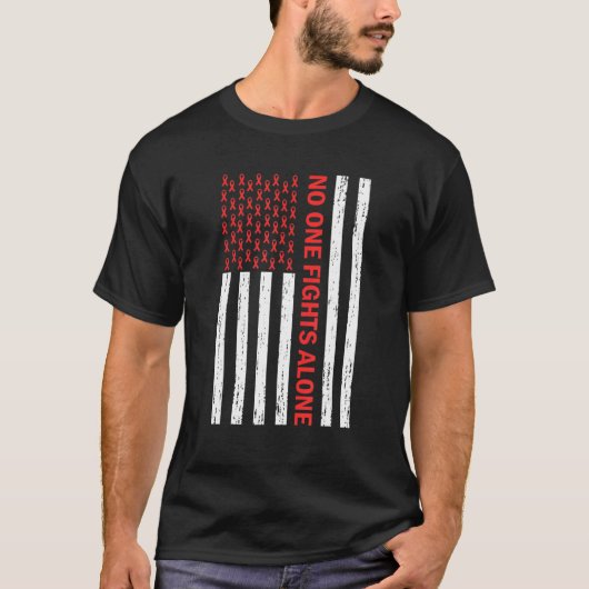 Us Flag No Body Fights Alone Red Ribbon Awareness T-Shirt (Vorderseite)