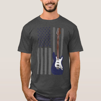 Us Flag Patriotic Guitarist Design Distressed Guit T-Shirt