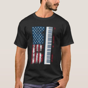 US Flag Piano Keyboarder Musical T-Shirt