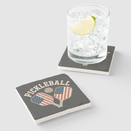 US-Flag-Pickleball-Spieler Steinuntersetzer (Seitenansicht)