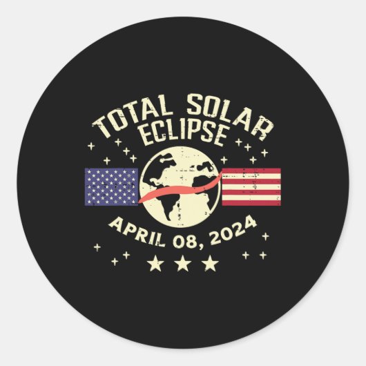 US Flag Solar Eclipse 2024 Totality April 8 Men Wo Runder Aufkleber (Vorderseite)