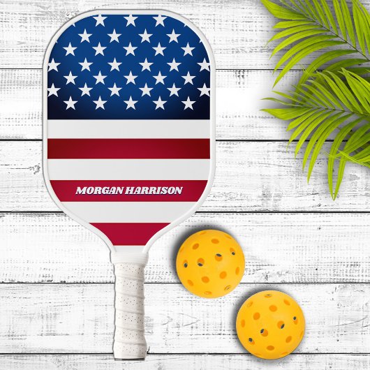 US Flag Stars and Stripes Personalized Pickleball Schläger