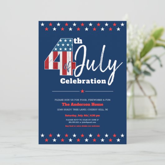 US Flag Stars Bold Modern Rustic Einladung (Stehend Vorderseite)