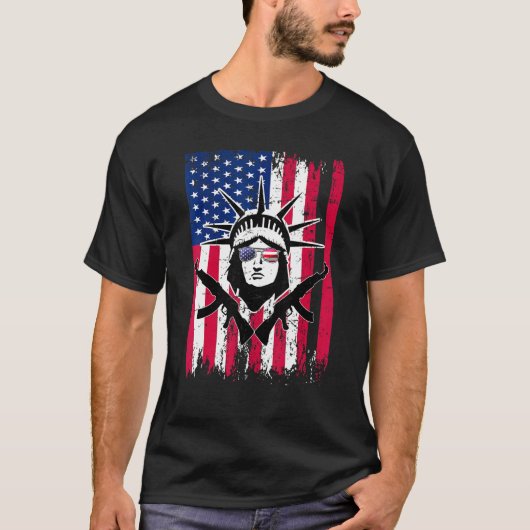 US Flag Statue der Freiheit Patriotische Sonnenbri T-Shirt (Vorderseite)