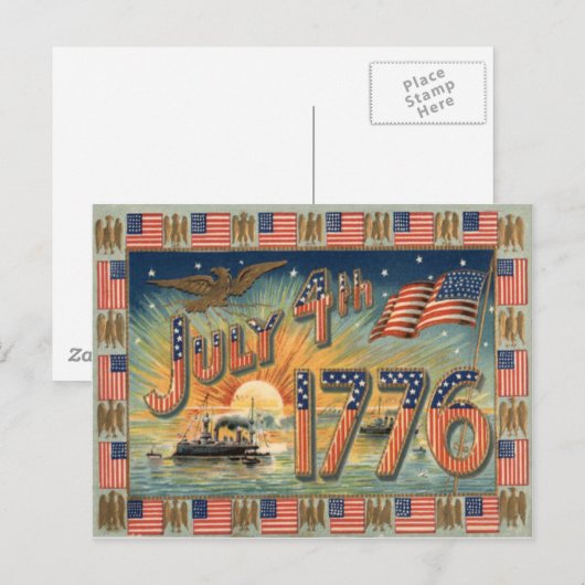 US Flag Sunrise Bald Eagle Ship Postkarte (Vorne/Hinten)
