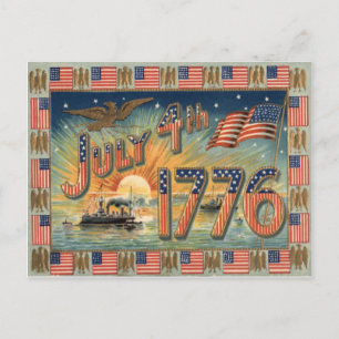 US Flag Sunrise Bald Eagle Ship Postkarte