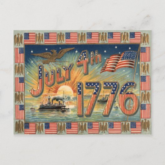US Flag Sunrise Bald Eagle Ship Postkarte (Vorderseite)