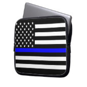 US Flag Thin Blue Line Grafik Laptopschutzhülle (Vorderseite Links)