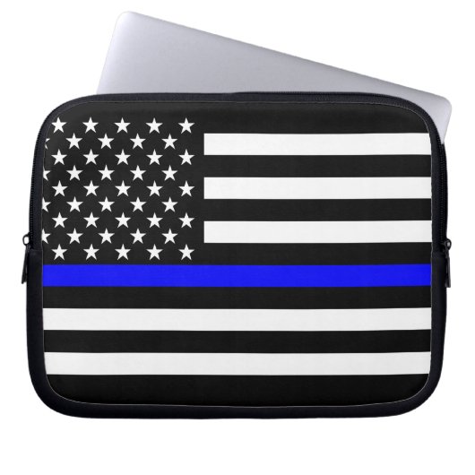 US Flag Thin Blue Line Grafik Laptopschutzhülle (Vorderseite)