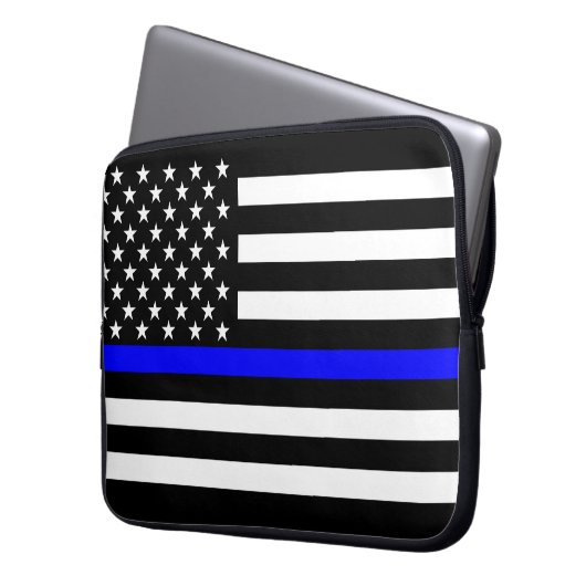 US Flag Thin Blue Line Grafik Laptopschutzhülle (Vorderseite Links)