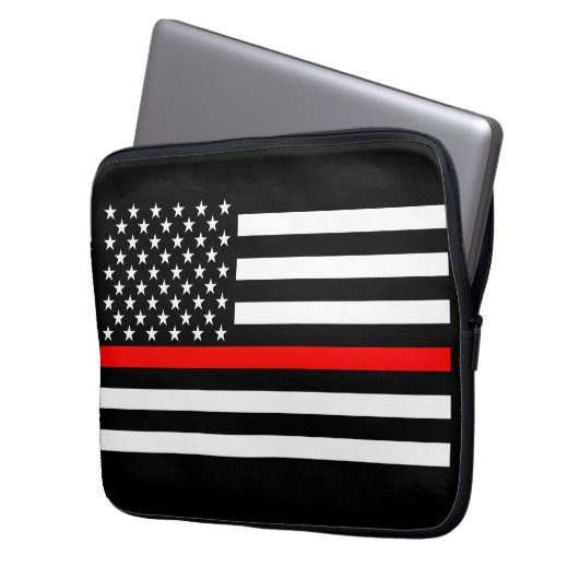 US Flag Thin Red Line Grafik Laptopschutzhülle (Vorderseite Links)