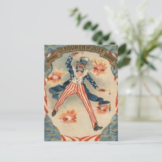 US Flag Uncle Sam Fireworks Firecracker Postkarte (Stehend Vorderseite)
