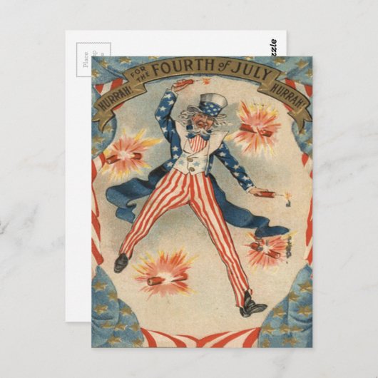 US Flag Uncle Sam Fireworks Firecracker Postkarte (Vorne/Hinten)