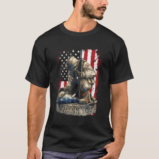 US Flag Veteran danke Military Boot Memorial D T-Shirt (Vorderseite)
