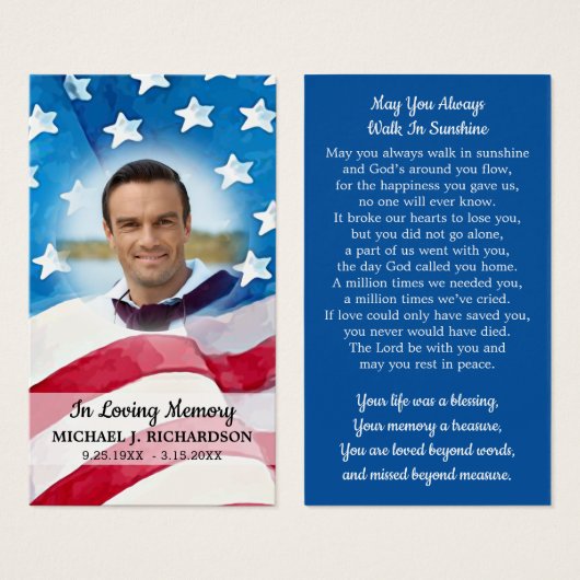 US-Flag Veteran Memorial Funerary Prayer Card (Vorne & Hinten)