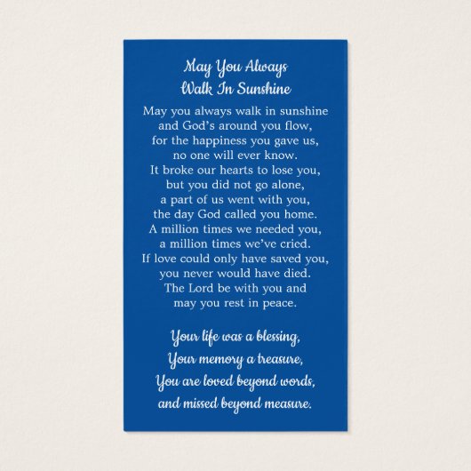 US-Flag Veteran Memorial Funerary Prayer Card (Rückseite)