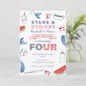 US Flagge 4. Geburtstag Baseball Party Einladung (Stehend Vorderseite)