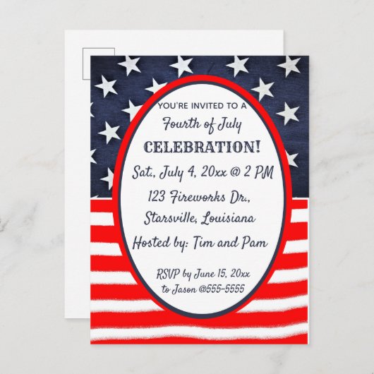 US Flagge 4. Juli Einladung (Vorne/Hinten)