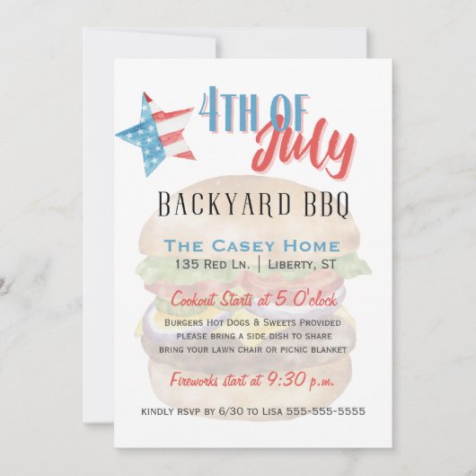 US Flagge 4. Juli GRILLEN Einladung (Vorderseite)