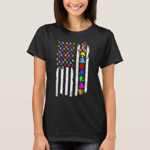 US-Flagge Autismus-Bewusstseins-Puzzleteil-Band T-Shirt
