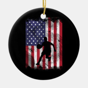 US-Flagge Basketball Vintage Patriotischer Ballspi Keramik Ornament
