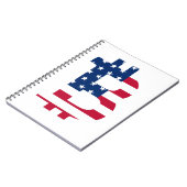 US-Flagge Bitcoin-Bitcoin-Cryptowährung-Blockchain Notizblock (Linke Seite)