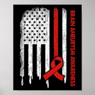 US-Flagge Burgund Ribbon Brain Aneurysm Bewusstsei Poster