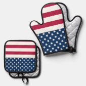 US Flagge der amerikanischen Flagge Ofenhandschuh & Topflappen-Set (Vorderseite/Rückseite)
