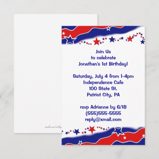 US Flagge Einladung (Vorne/Hinten)