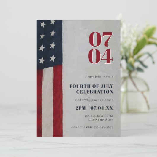 US Flagge Flag Red White Blue 4. Juli Einladung (Stehend Vorderseite)