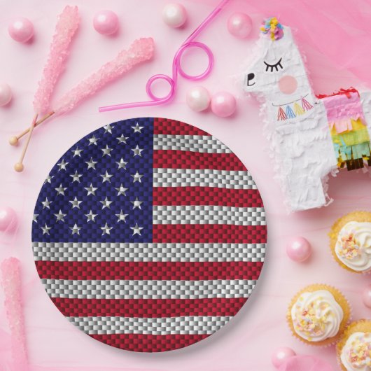 US-Flagge für Dekoration im Kohlenstofffaserstil Pappteller (Party)