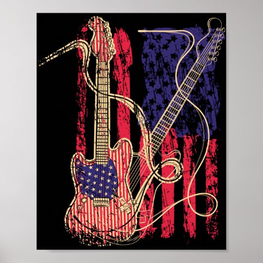 US-Flagge für Vintage Gitarre Poster (Vorne)