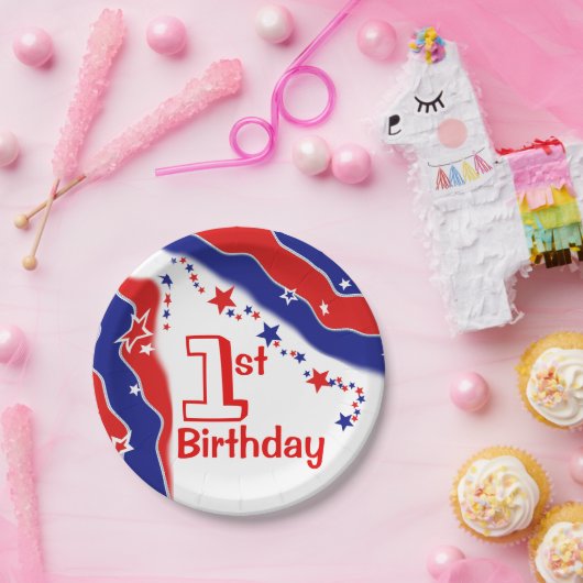 US Flagge-Gewohnheit ERSTER GEBURTSTAG Pappteller (Party)