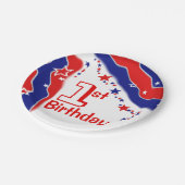 US Flagge-Gewohnheit ERSTER GEBURTSTAG Pappteller (Schrägansicht)