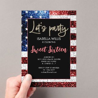 US-Flagge Glitzern Sweet 16 Birthday Lasse Party Acryleinladungen