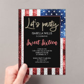 US-Flagge Glitzern Sweet 16 Birthday Lasse Party Acryleinladungen (Insitu (Handheld))
