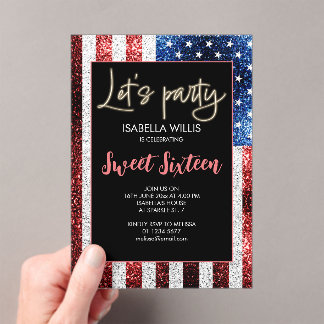 US-Flagge Glitzern Sweet 16 Birthday Lasse Party Acryleinladungen