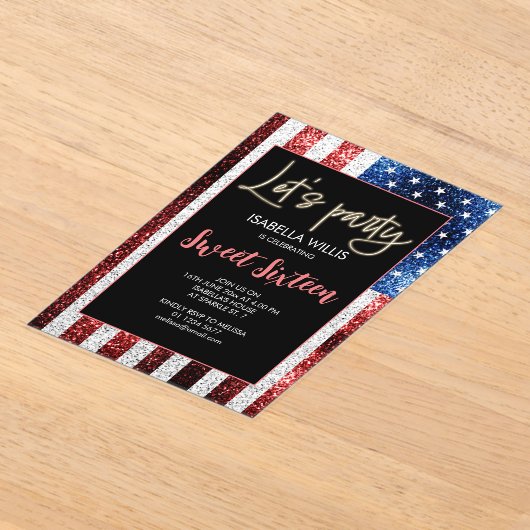 US-Flagge Glitzern Sweet 16 Birthday Lasse Party Acryleinladungen (Ablage )
